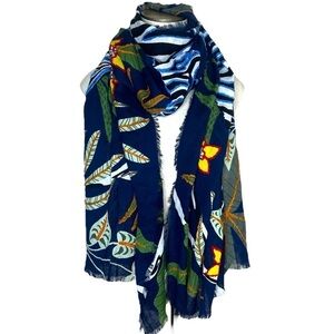 Echo New York Wool Blend Long Rectangular Scarf Wrap Zebra Botanical 200x70 CM
